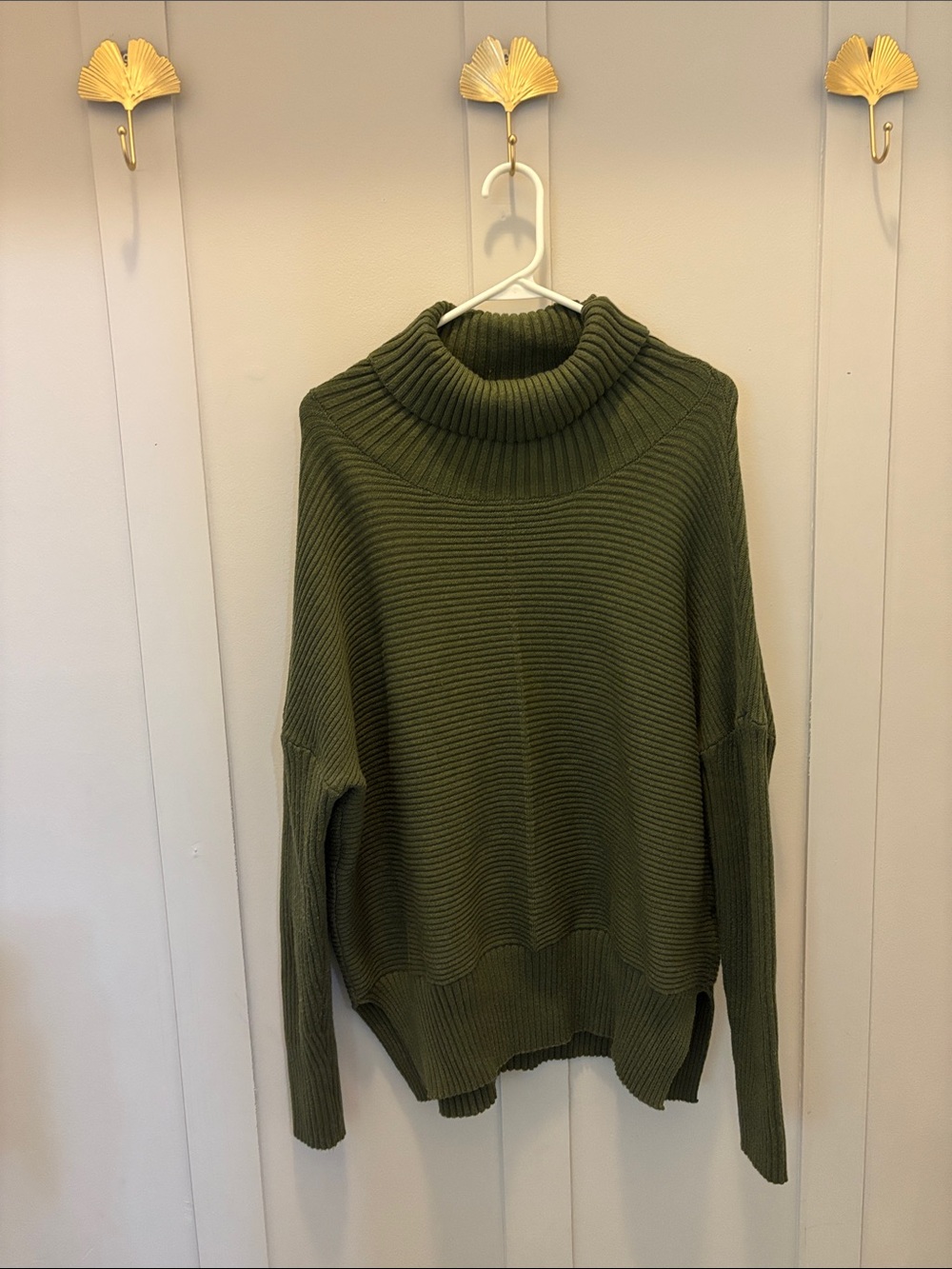 Olive Ribbed Turtleneck Sweater - Women's Cowl & Turtleneck